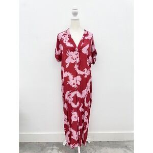 Yireh + Mahinamade Rhea Maxi Dress Womens M NWT Red Floral Short Sleeve Long